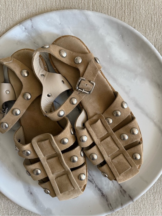 Freda Salvador Shoes - Freda Salvador Sera Fisherman Sandal Stucco Suede with Silver Studs